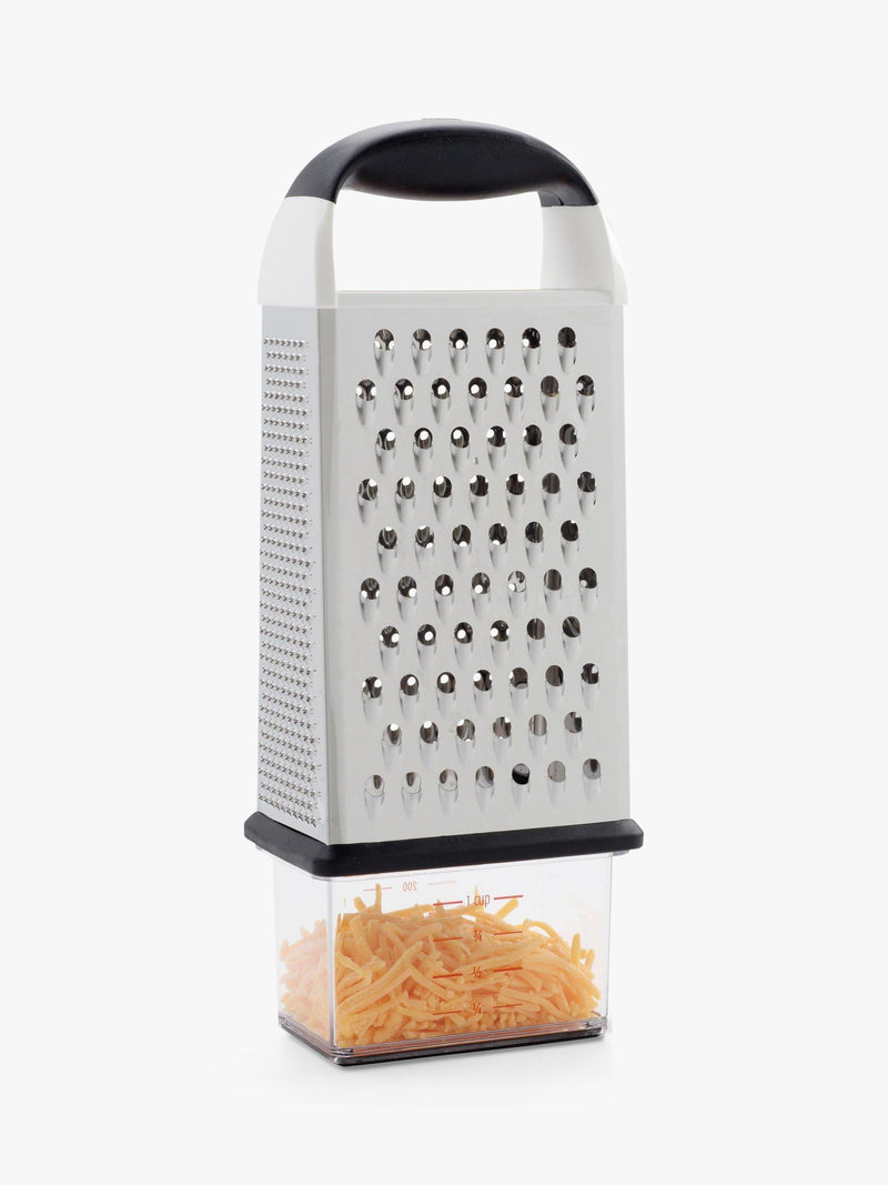 OXO box grater with four stainless steel surfaces and container, imported from the UK