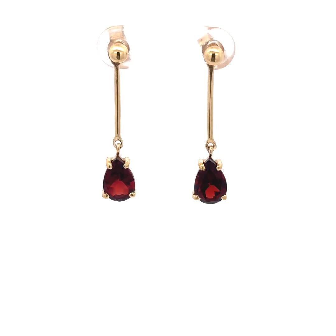E.W Adams 9ct yellow gold garnet drop earrings (British brand)