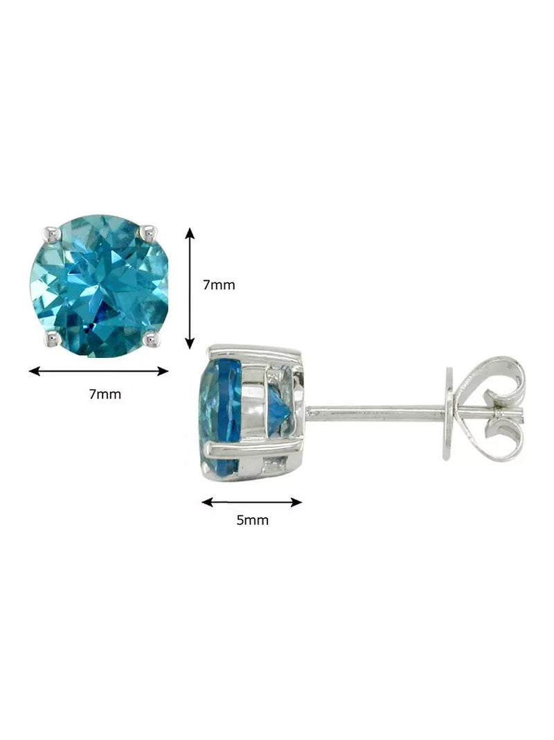 E.W Adams blue topaz stud earrings 9ct white gold, imported from the UK