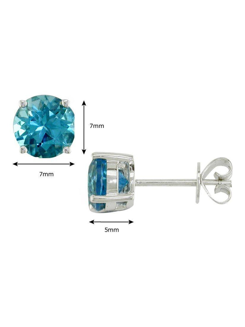 E.W Adams blue topaz stud earrings 9ct white gold, imported from the UK