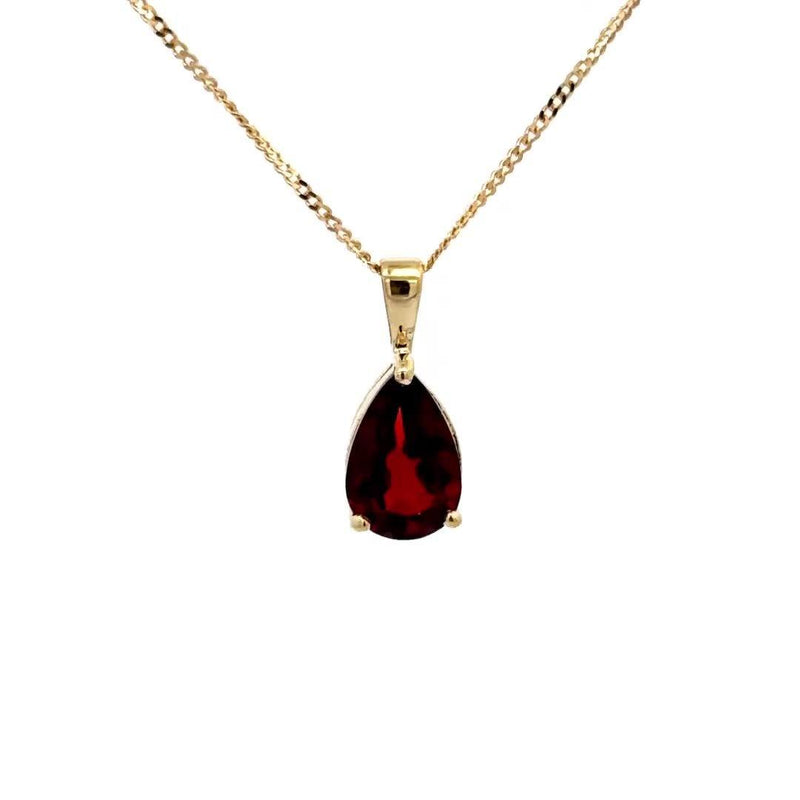 E.W Adams yellow gold garnet pendant necklace, imported from the UK