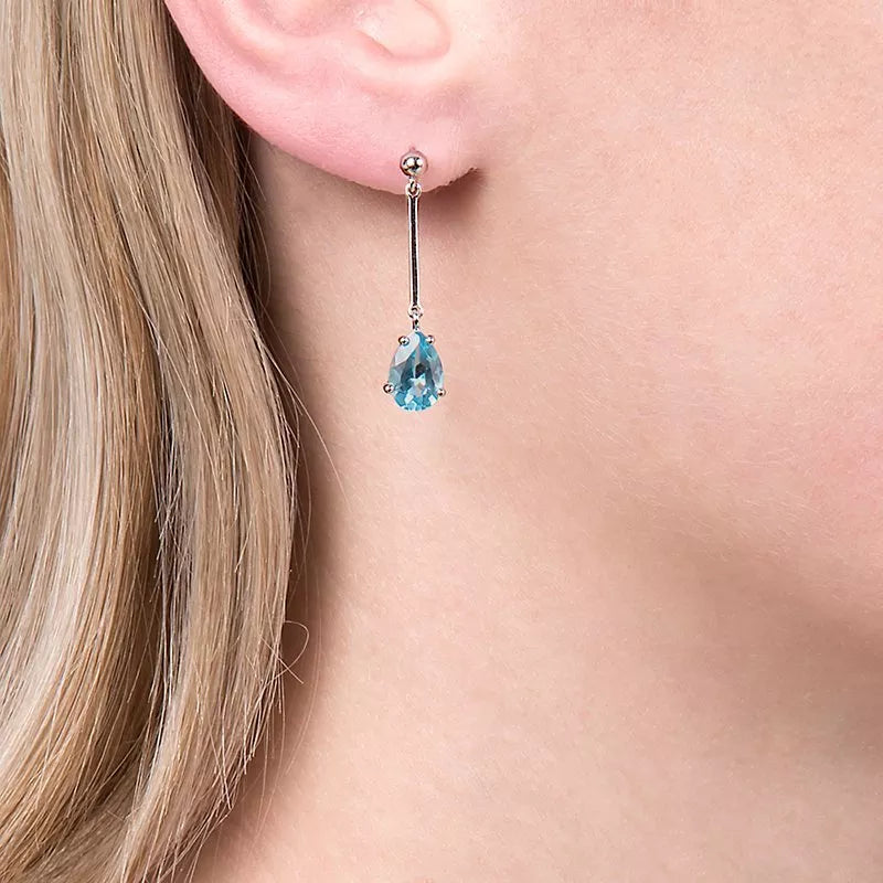 E.W Adams aquamarine drop earrings 9ct white gold - British product