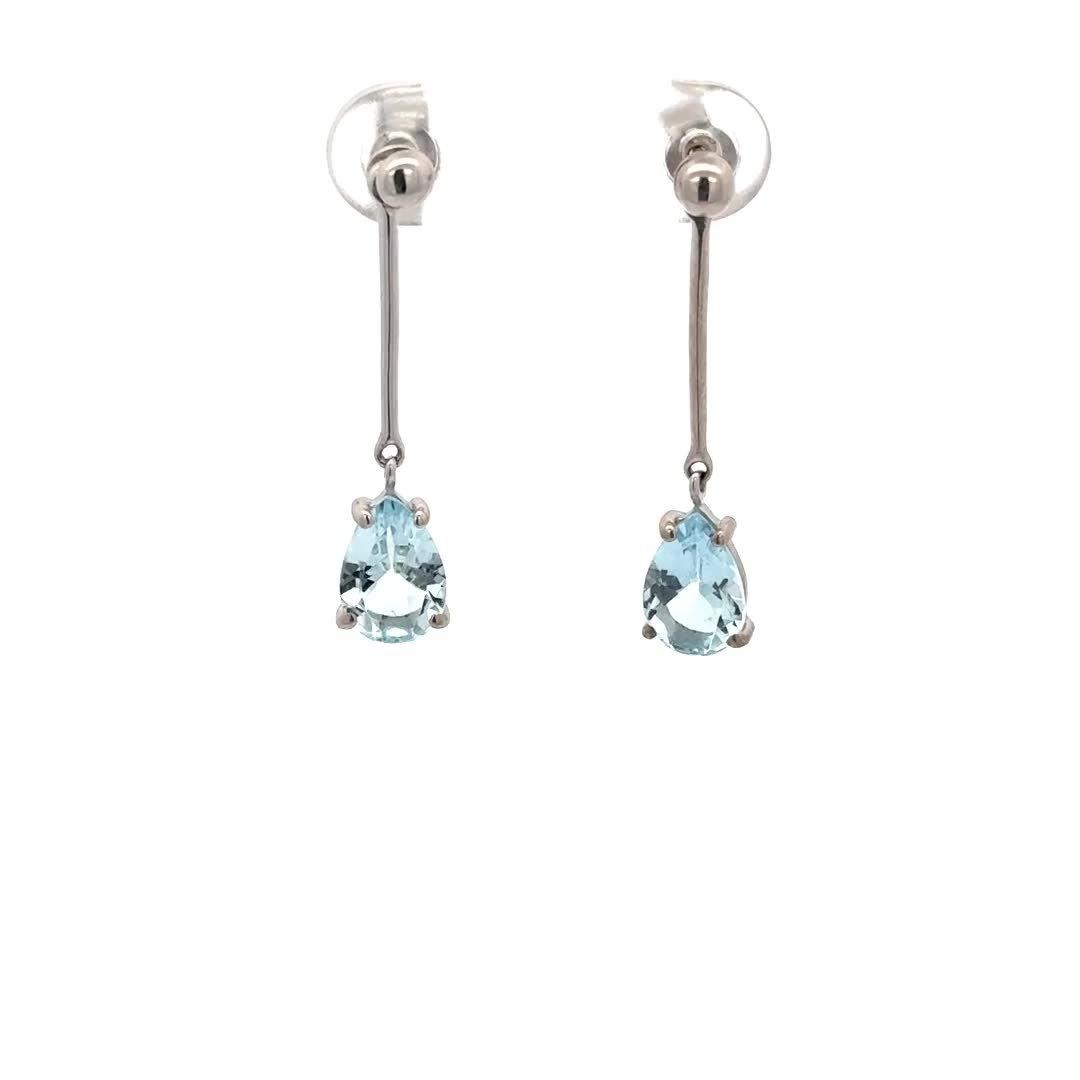 E.W Adams aquamarine drop earrings 9ct white gold - British product