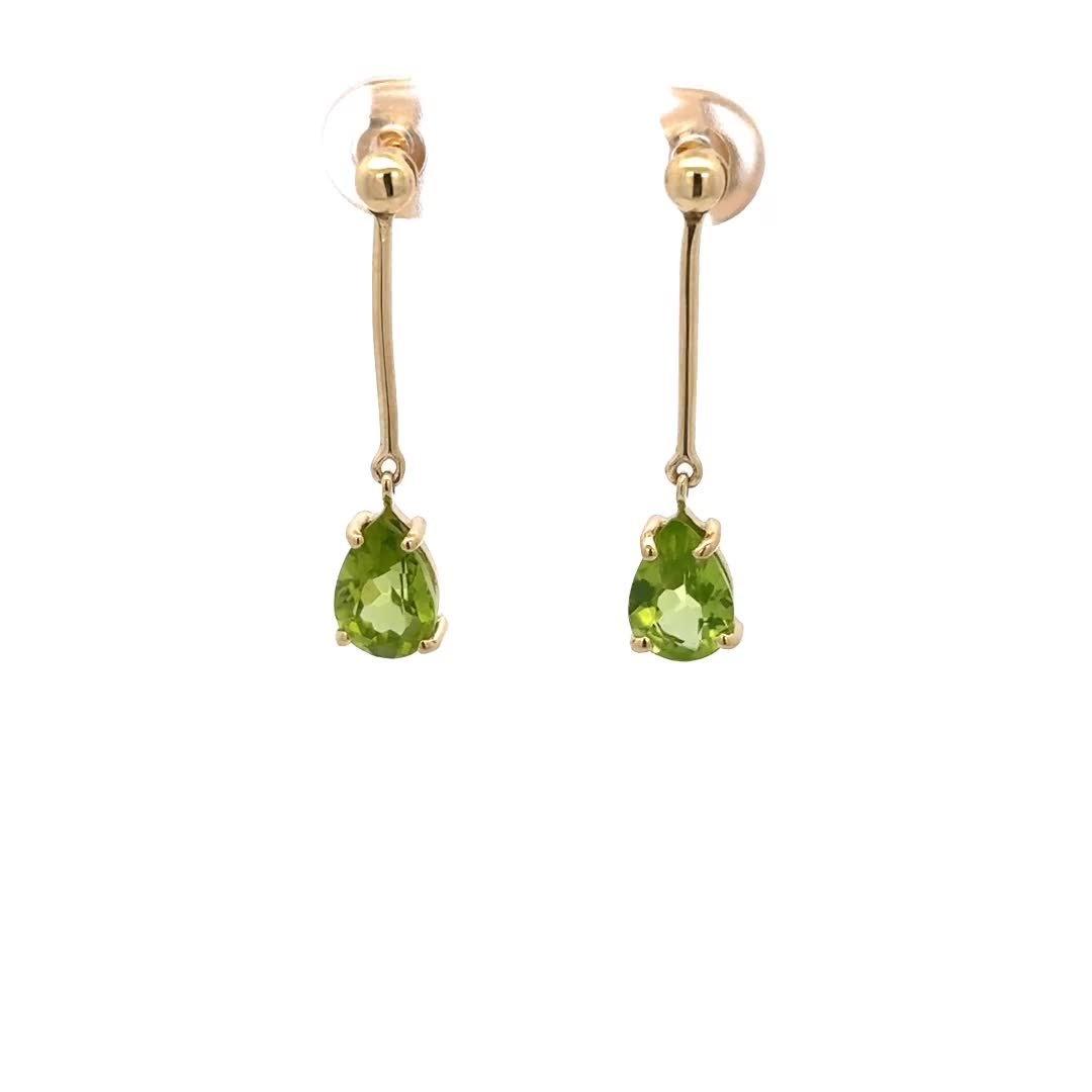 E.W Adams gold peridot drop earrings 9ct, UK version