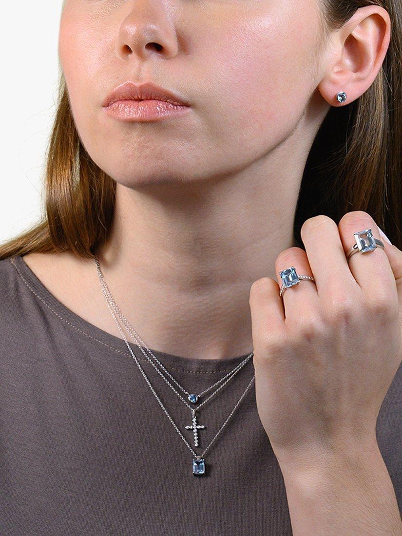 E.W Adams white gold pendant necklace with aquamarine stone (British brand)