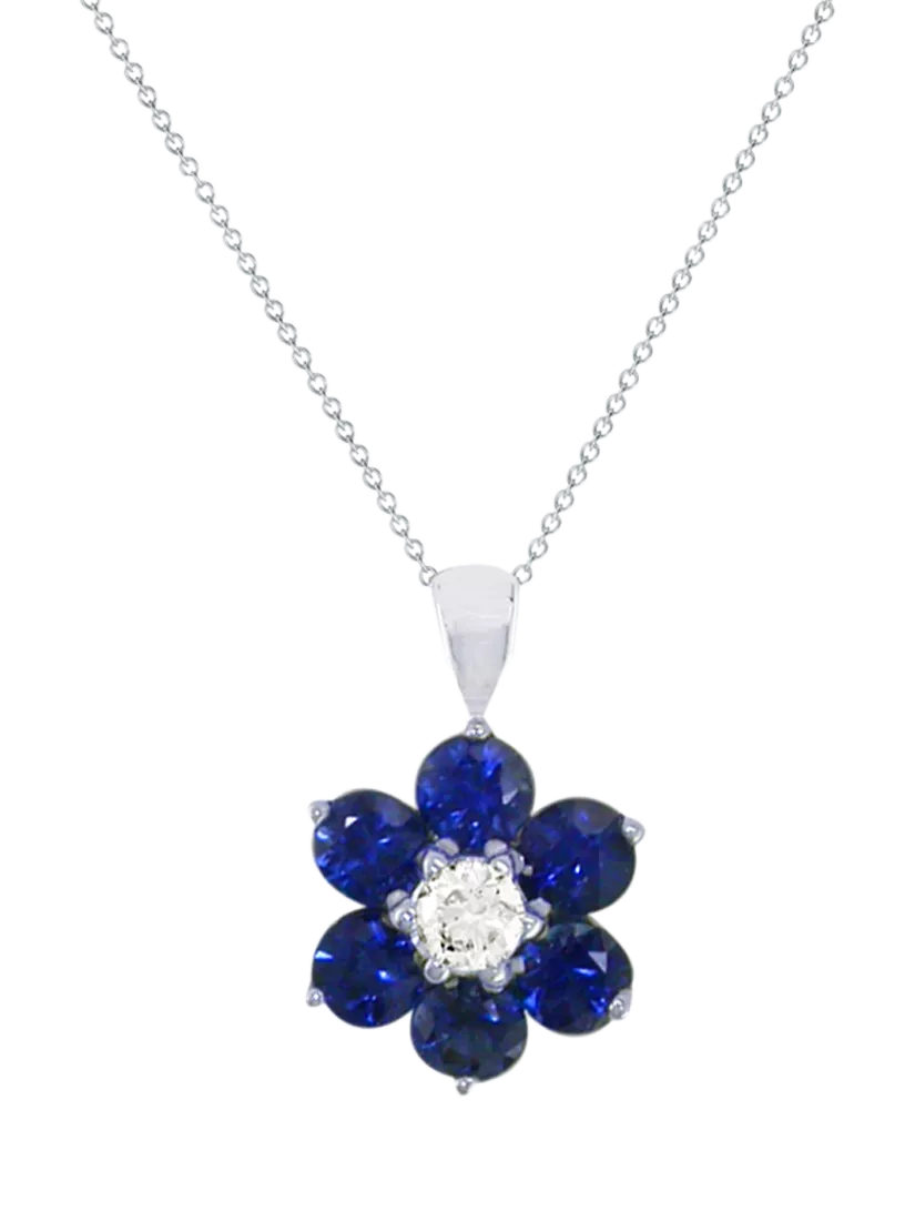 E.W Adams 18ct white gold sapphire flower pendant necklace (British brand)