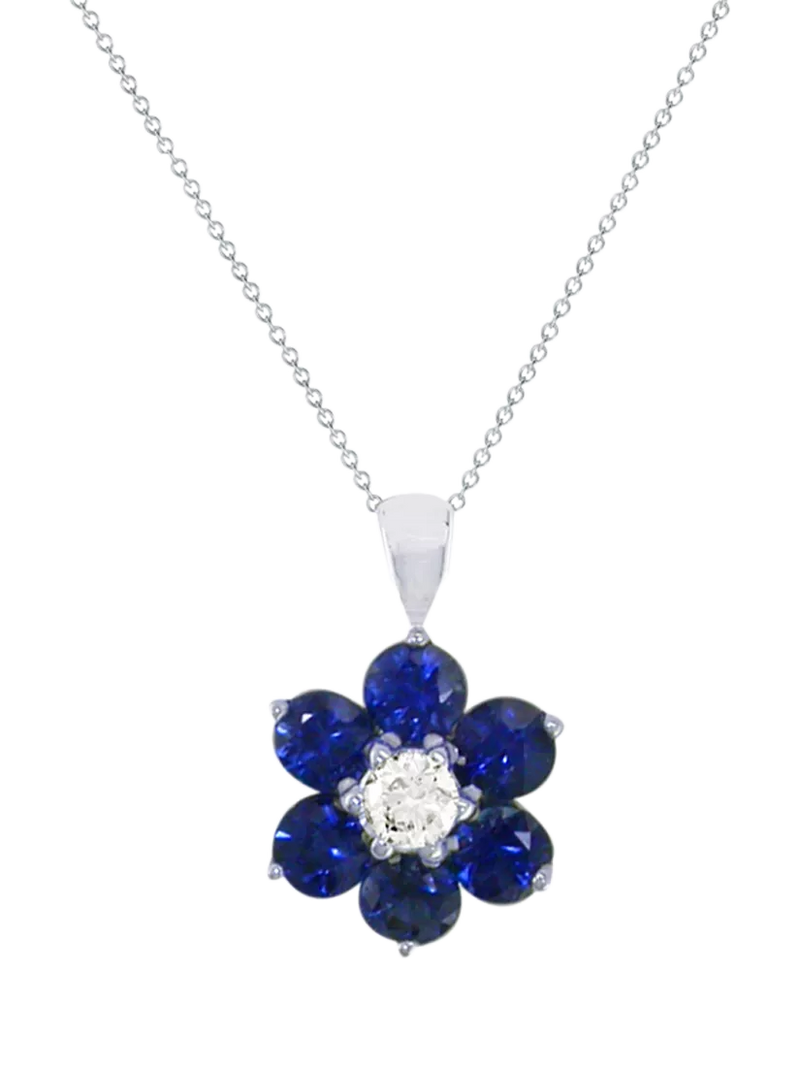 E.W Adams 18ct white gold sapphire flower pendant necklace (British brand)