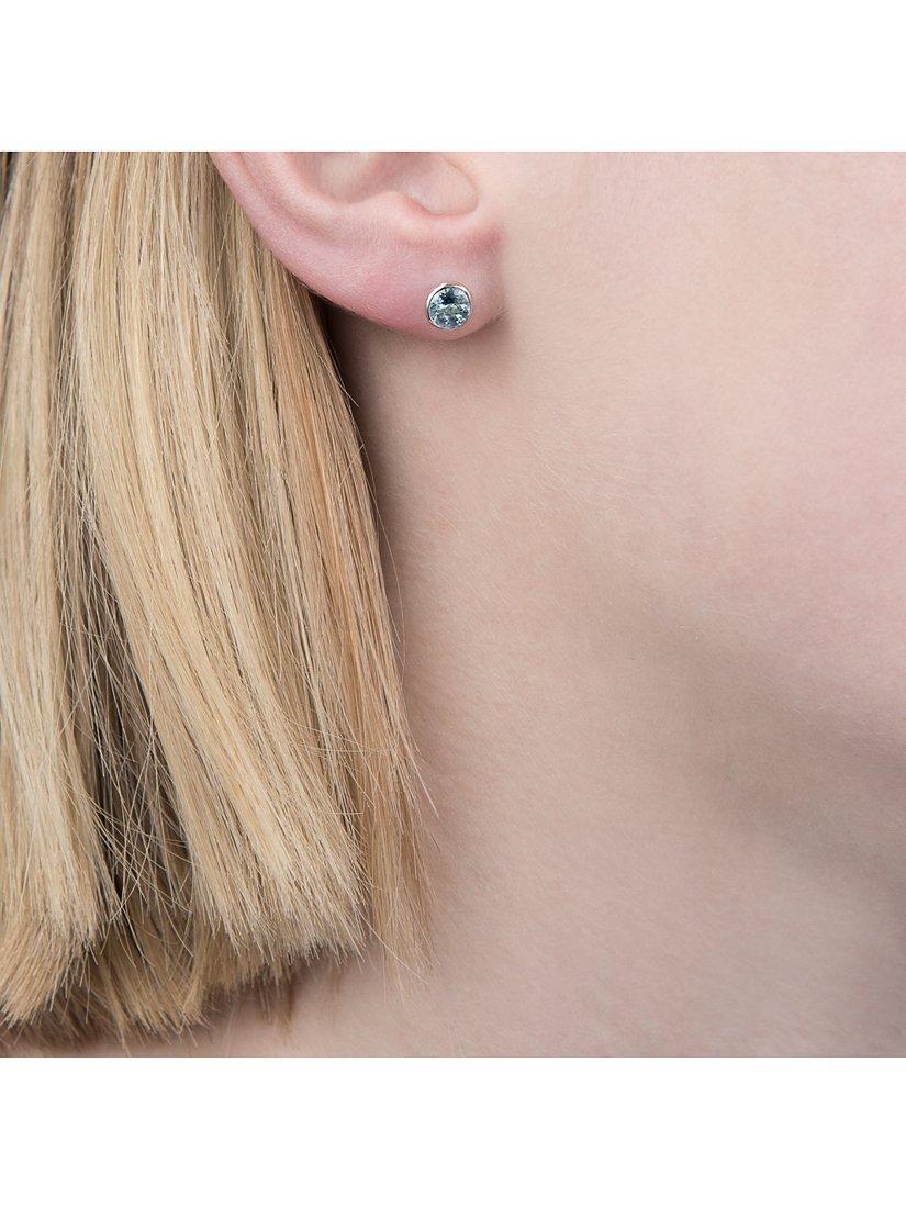 E.W Adams 9ct white gold round aquamarine stud earrings, imported from the UK