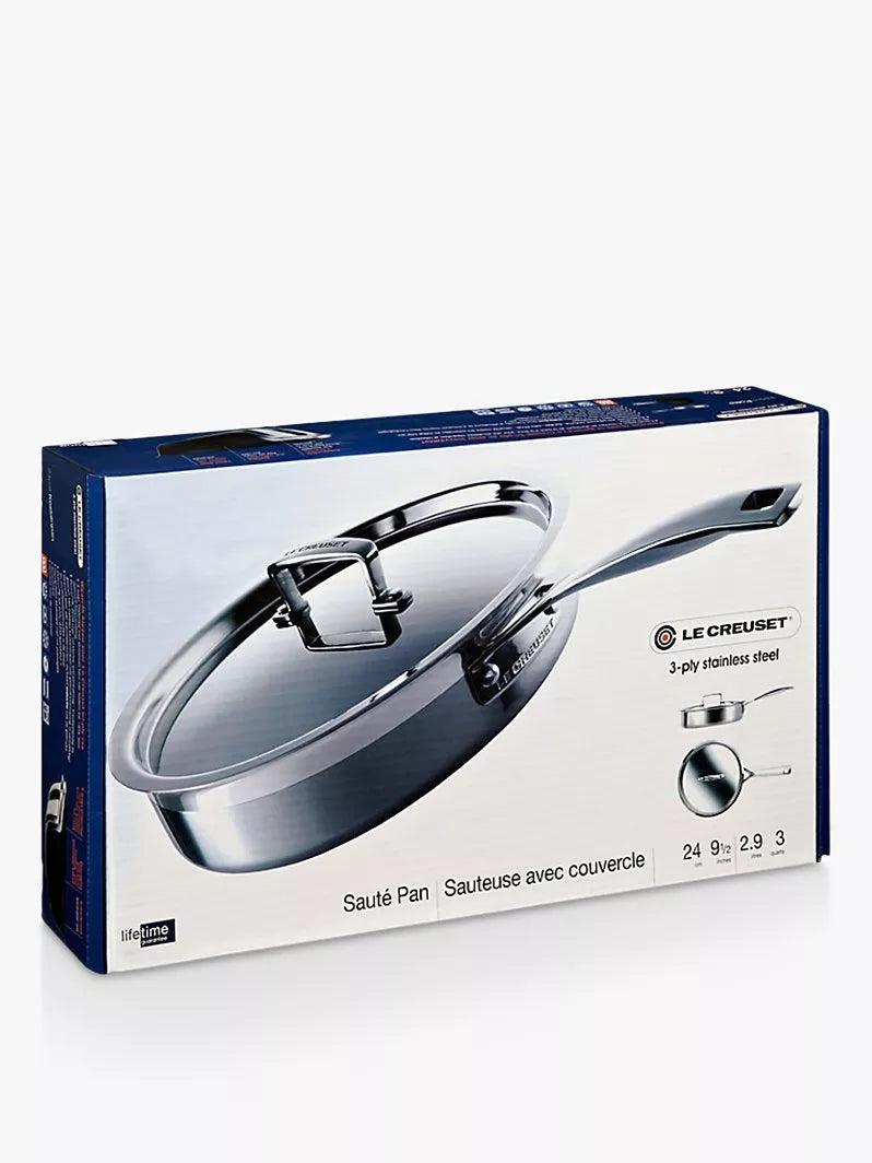 Le Creuset 3-Ply Stainless Steel Sauté Pan with Lid 24cm, UK version