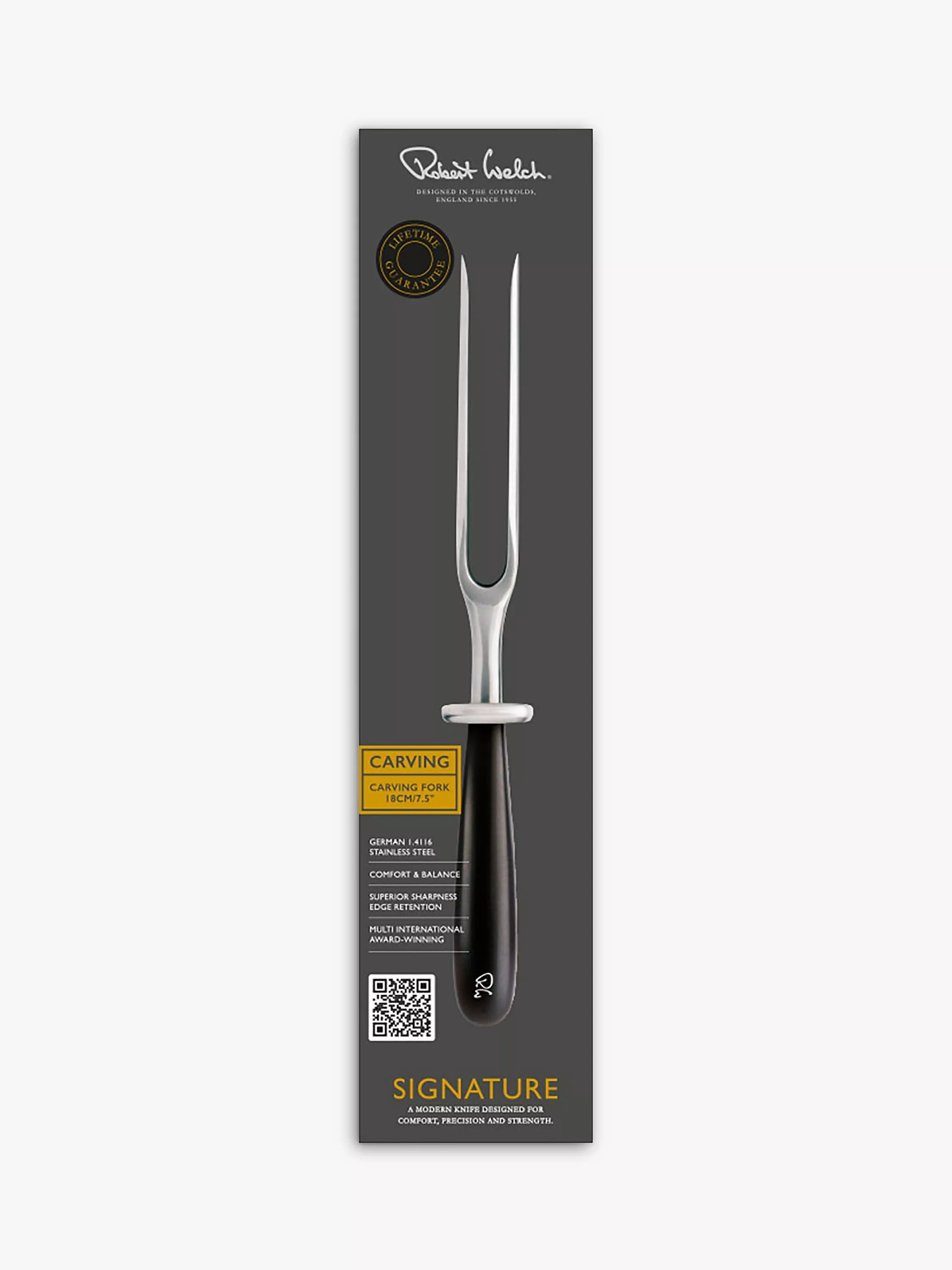 Robert Welch Stainless Steel Carving Fork 18cm, imported from the UK