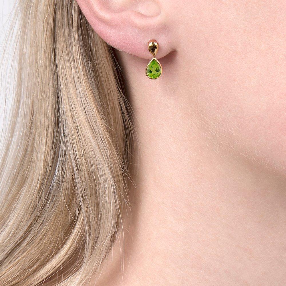E.W Adams 9ct white gold pear drop earrings peridot (British brand)