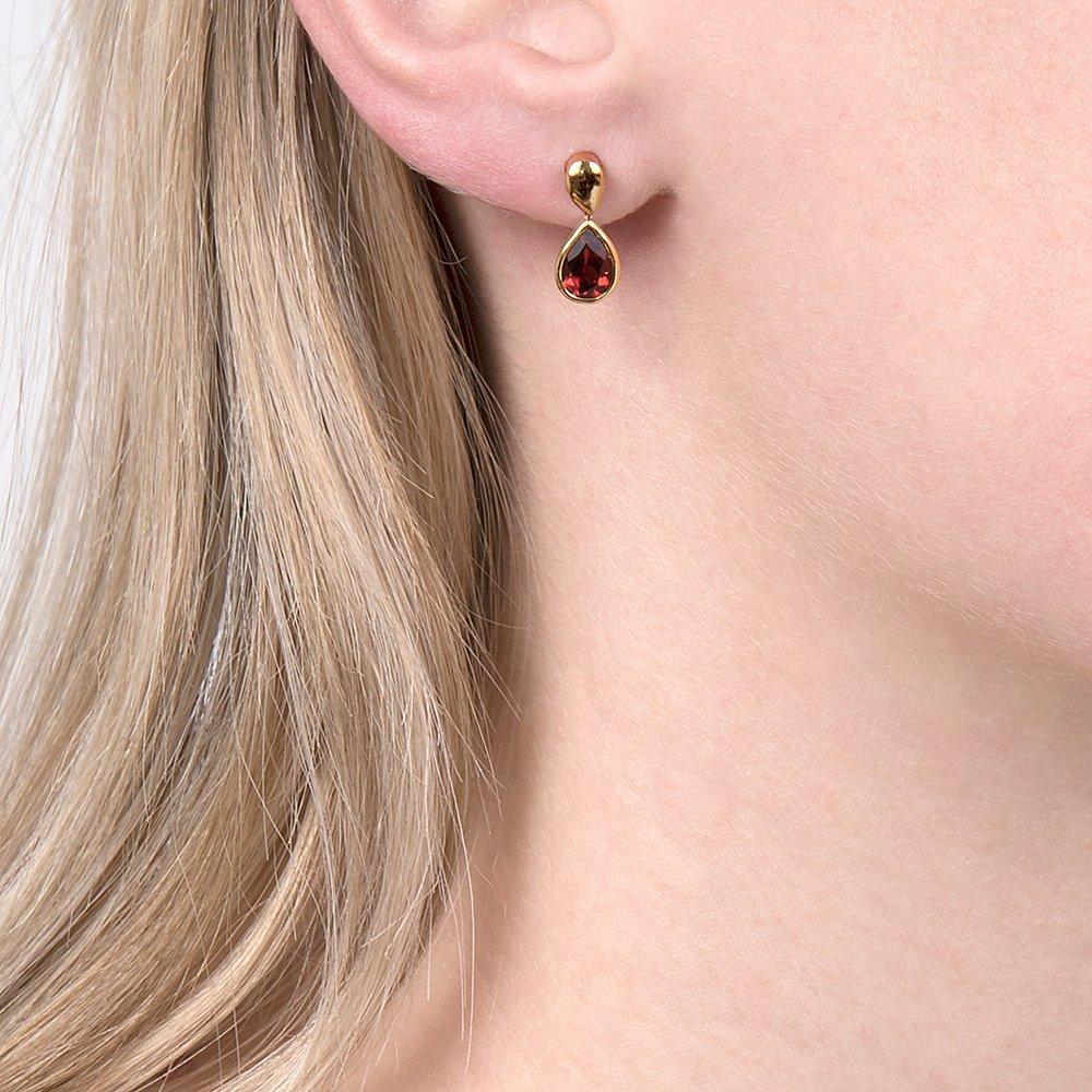 E.W Adams garnet pear drop earrings 9ct yellow gold, UK version