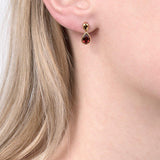E.W Adams garnet pear drop earrings 9ct yellow gold, UK version