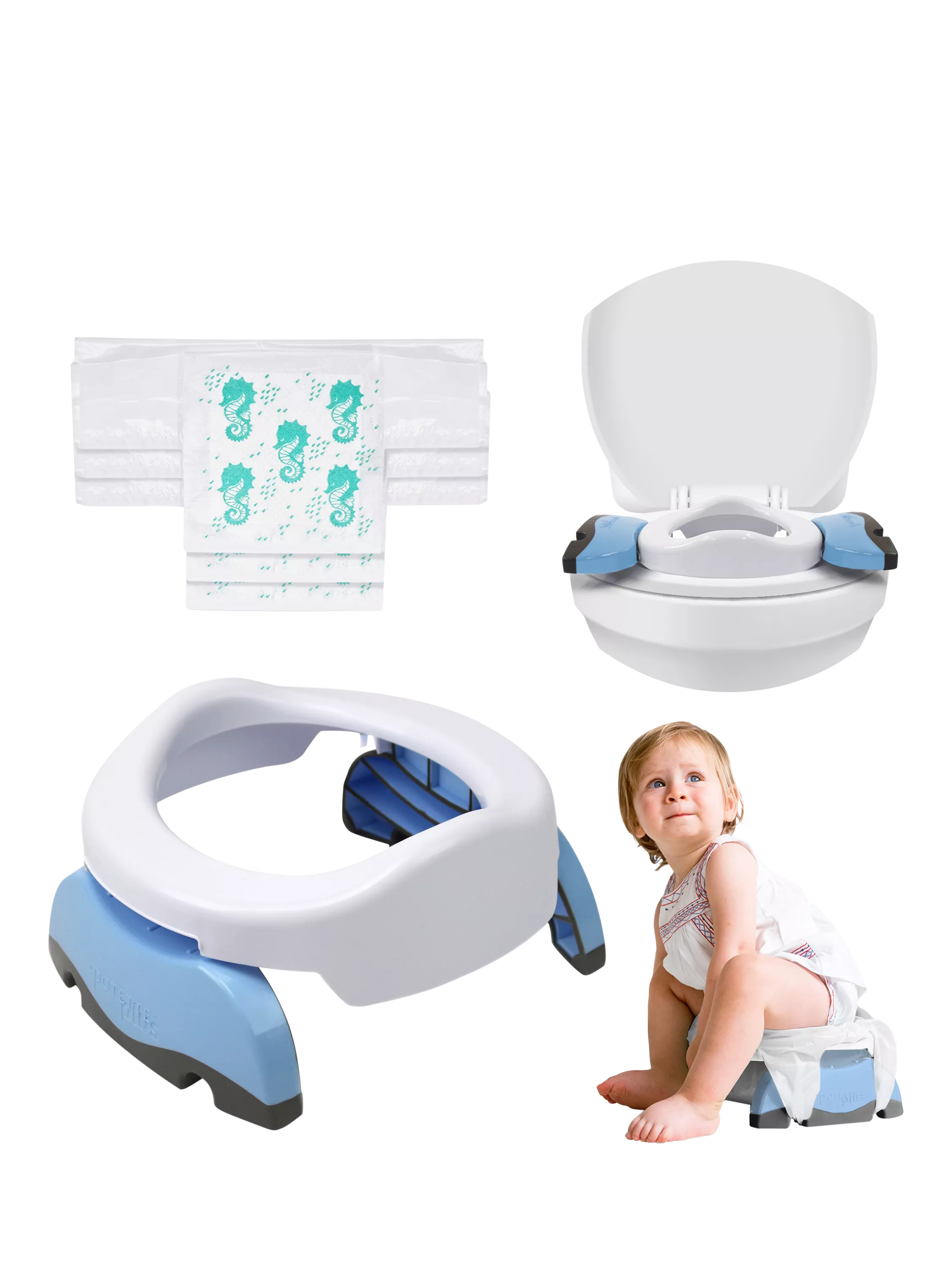 Potette Plus Travel Potty White/Blue, imported from the UK