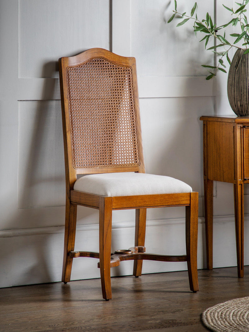 John Lewis dining chair with cane back and upholstered seat, imported from the UK