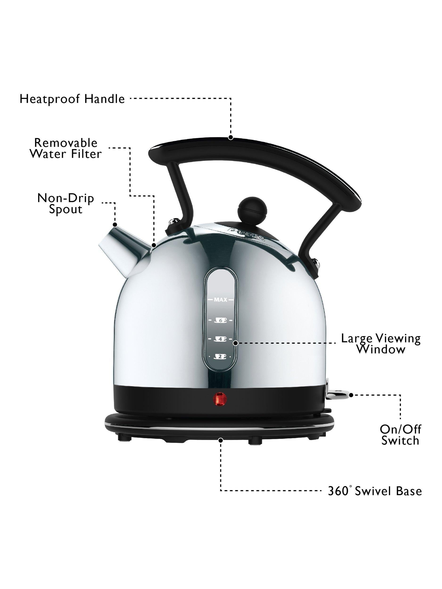 Dualit dome kettle Black/Steel 2L, imported from the UK