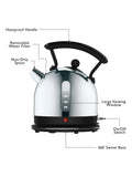 Dualit dome kettle Black/Steel 2L, imported from the UK