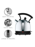 Dualit dome kettle Black/Steel 2L, imported from the UK