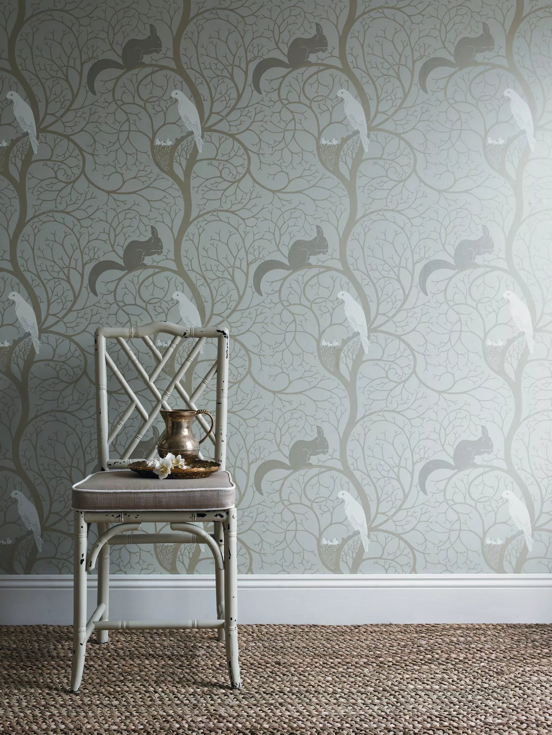 Sanderson squirrel and dove wallpaper (British brand)