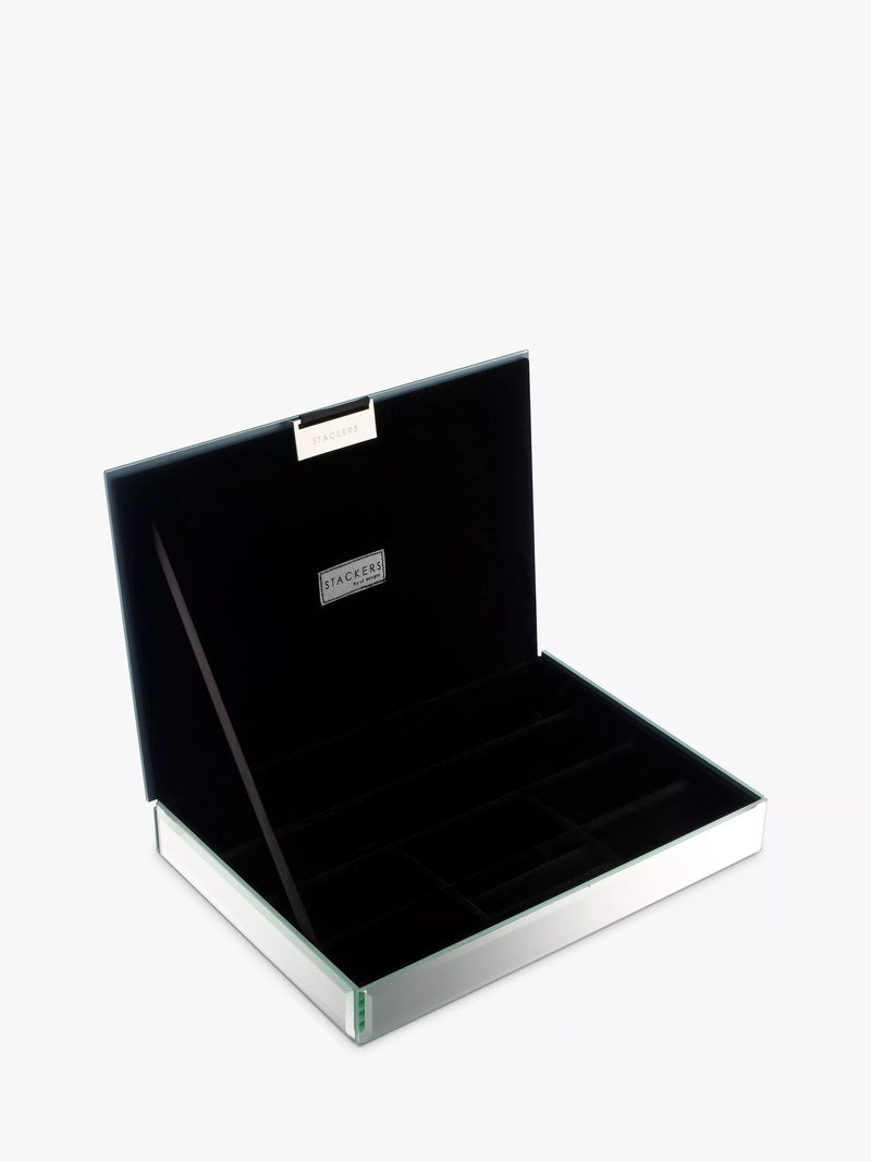 Glass jewellery box with lid and black faux suede lining (British brand)
