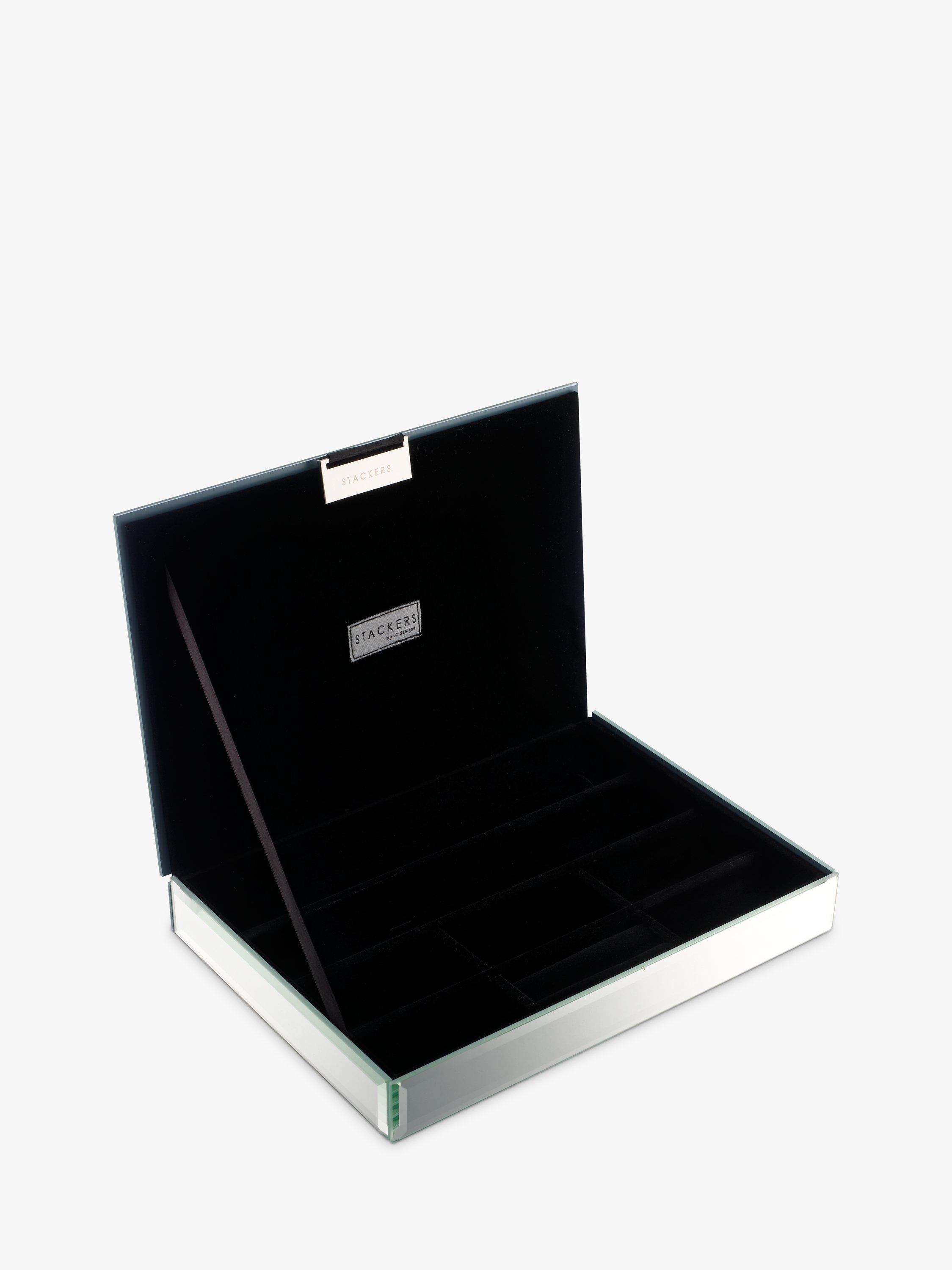 Glass jewellery box with lid and black faux suede lining (British brand)