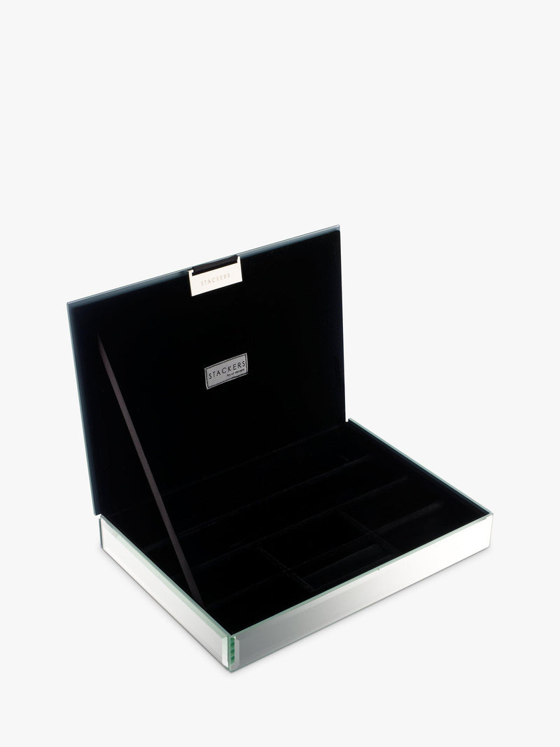 Glass jewellery box with lid and black faux suede lining (British brand)