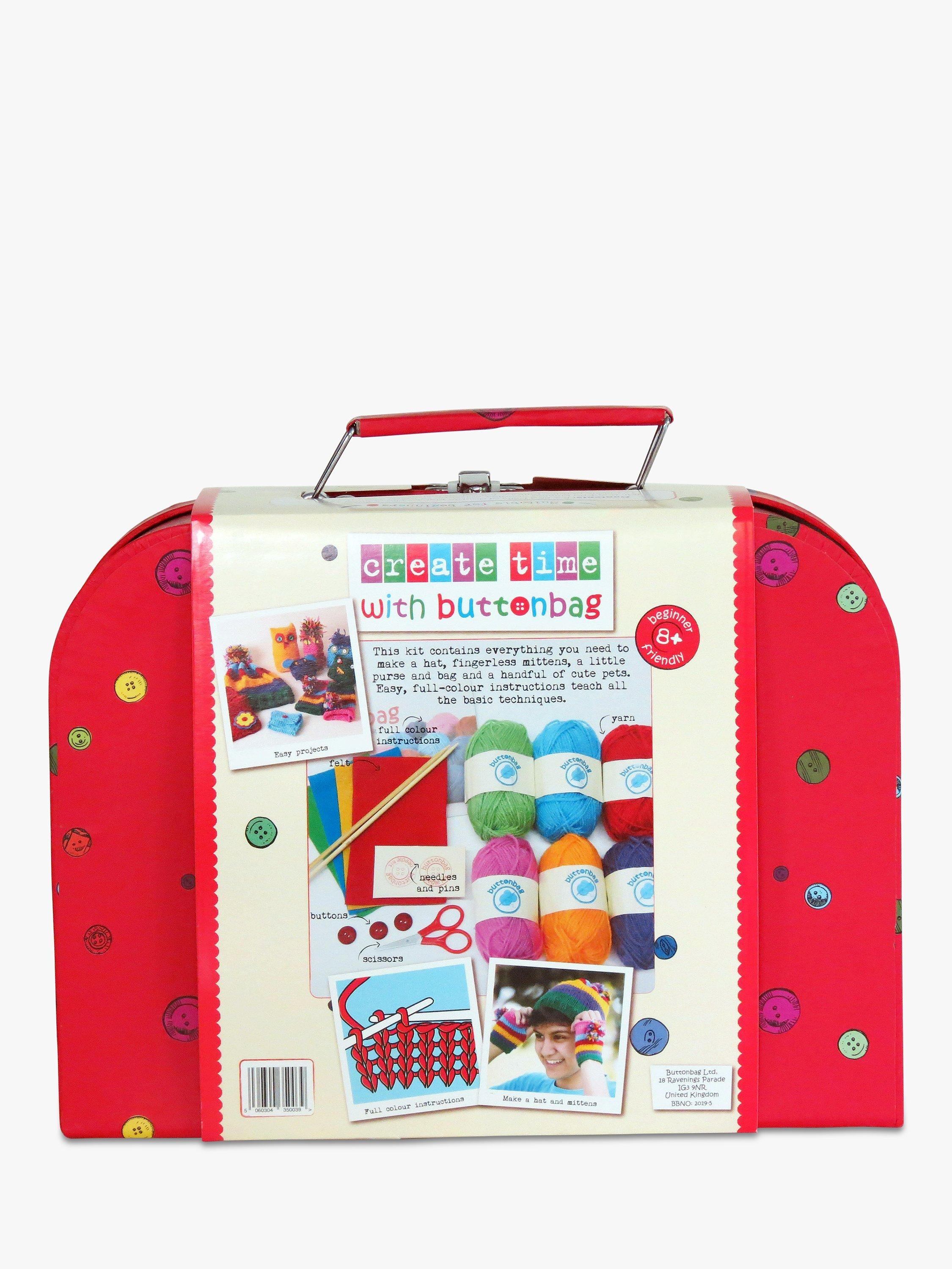 Buttonbag knitting kit for children with wool and needles, UK version