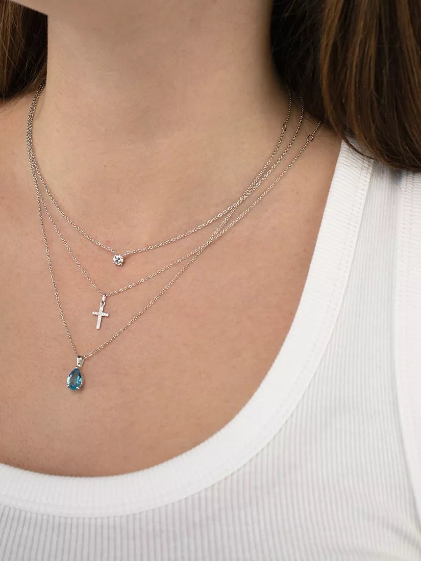 E.W Adams blue topaz pendant necklace 9ct white gold (British brand)