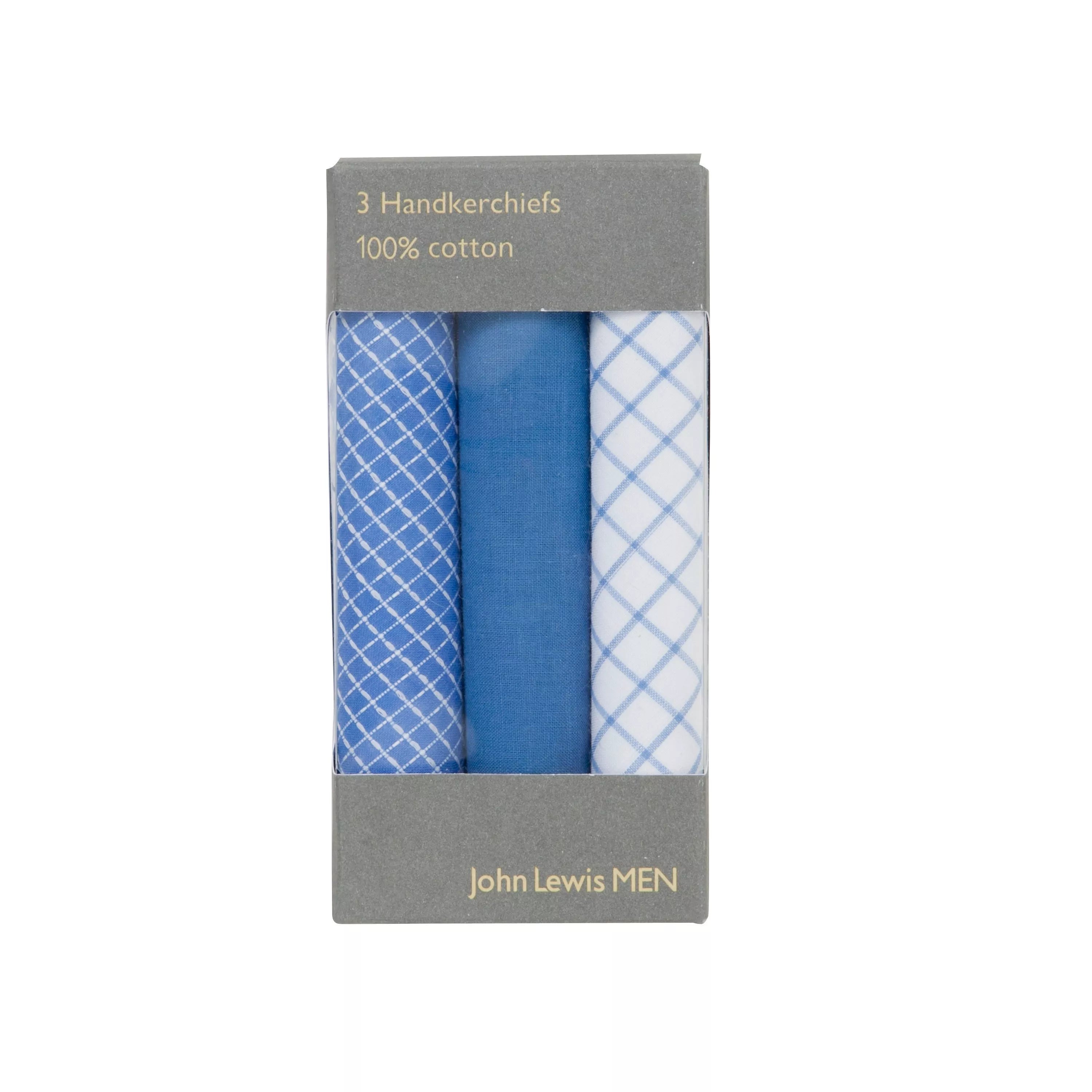 John Lewis pack of three blue handkerchiefs, imported from the UK