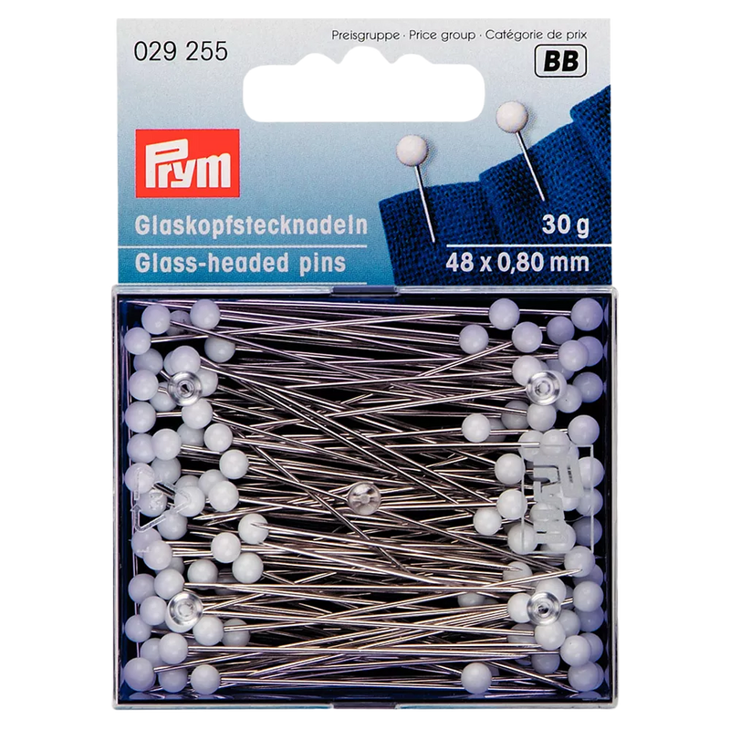 Prym glass-headed sewing pins 80mm pack of 30g, imported from the UK