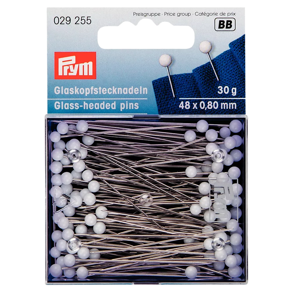 Prym glass-headed sewing pins 80mm pack of 30g, imported from the UK