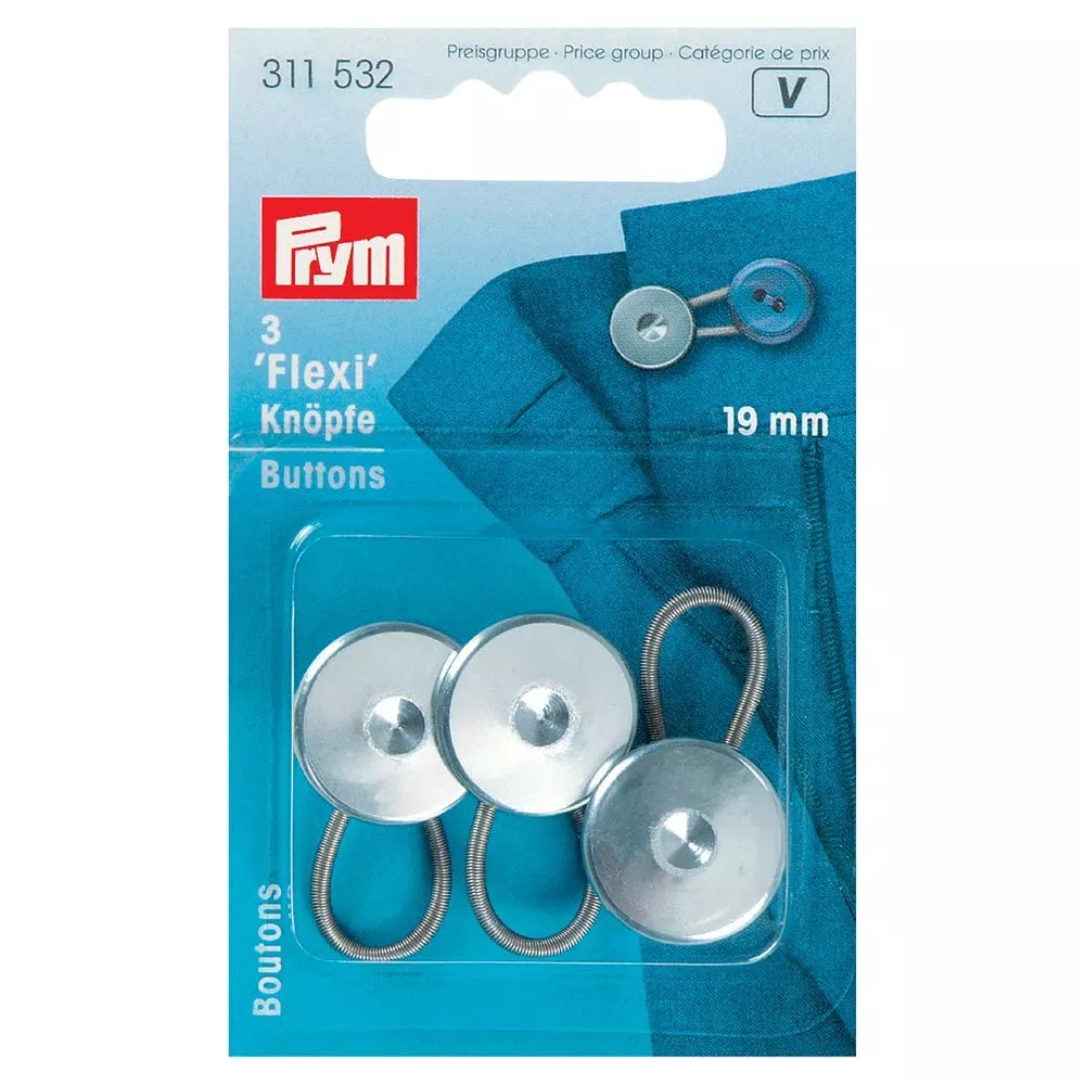 Prym Flexi Buttons pack of 3 19mm silver, imported from the UK