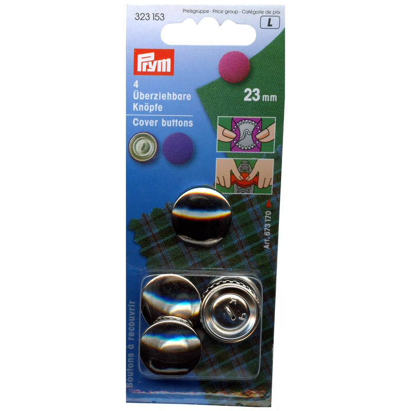 Prym metal cover buttons 23mm pack of 4 silver brass (British brand)