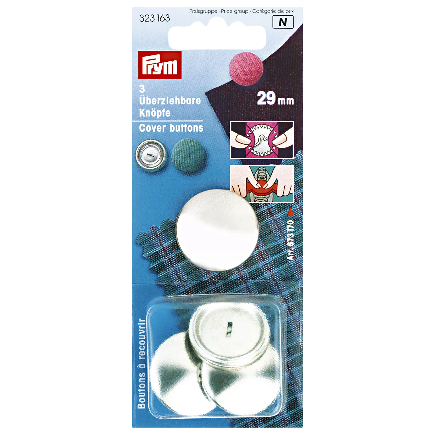 Prym metal cover buttons 29mm pack of 3 (British brand)