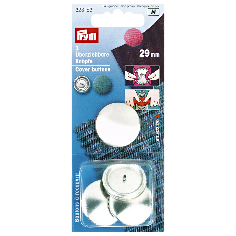 Prym metal cover buttons 29mm pack of 3 (British brand)