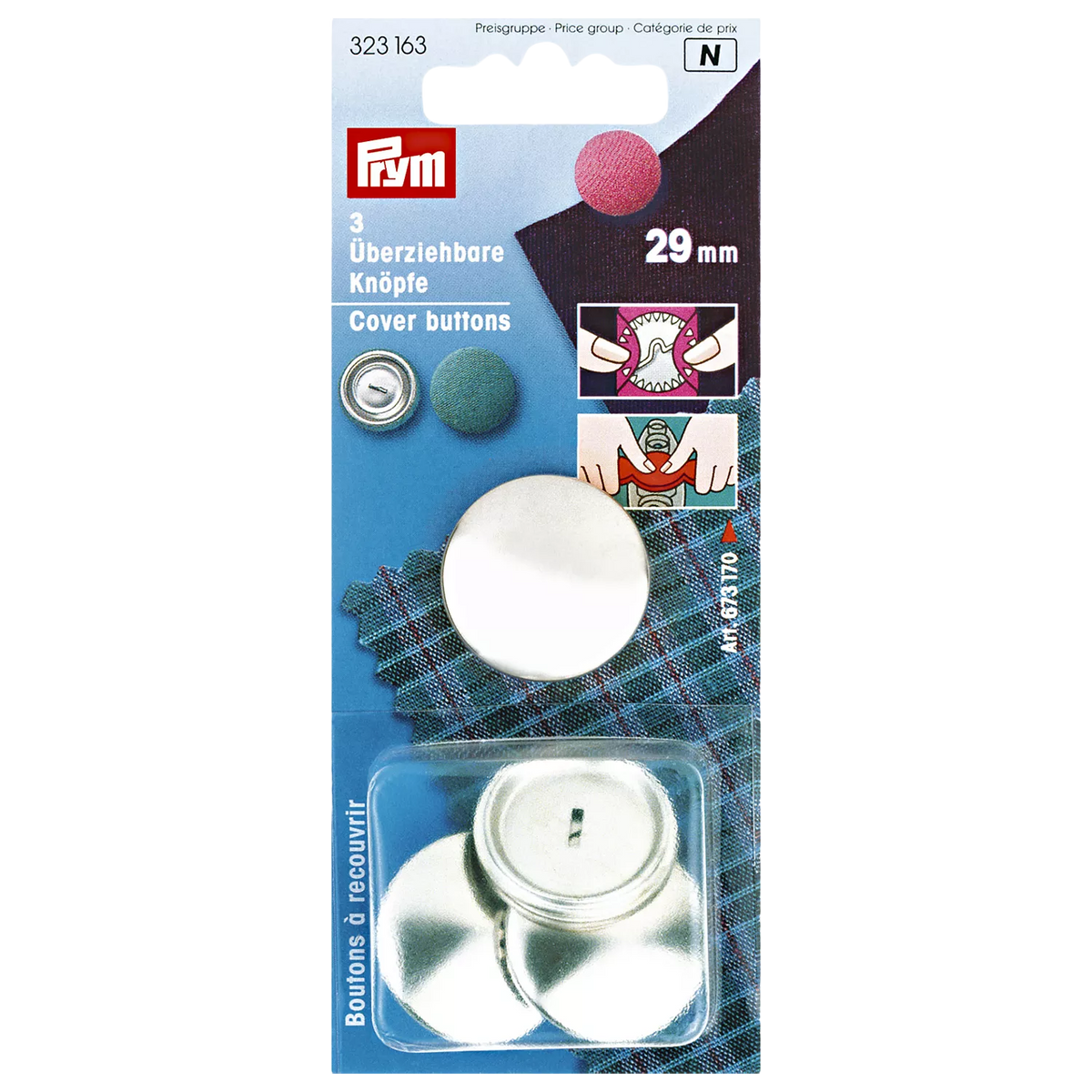 Prym metal cover buttons 29mm pack of 3 (British brand)