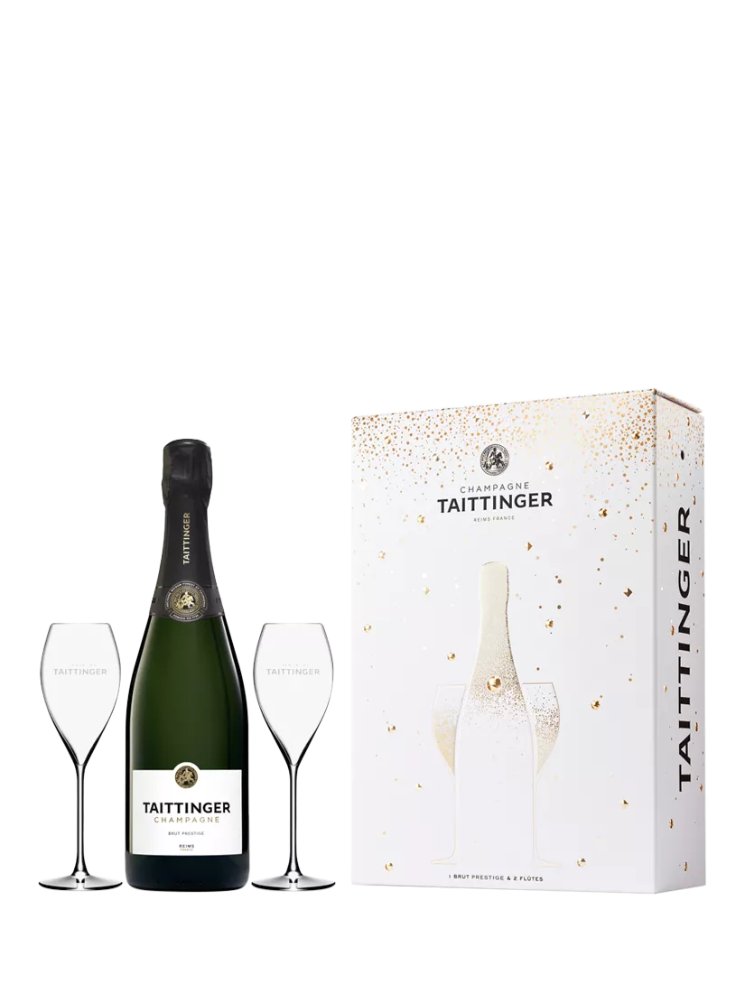 Taittinger Brut NV champagne and glasses gift set, 75cl (British brand)
