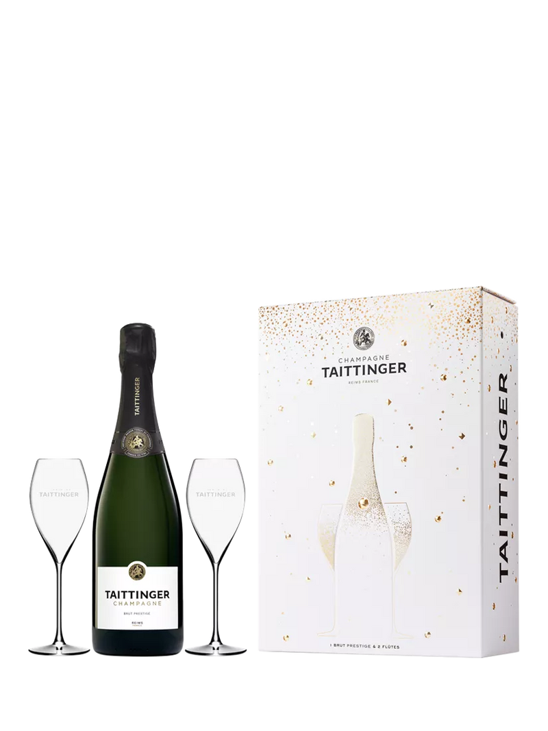 Taittinger Brut NV champagne and glasses gift set, 75cl (British brand)