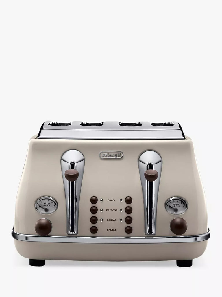 De'Longhi CTOV4003BG Vintage Icona Toaster, 4-Slice, Cream