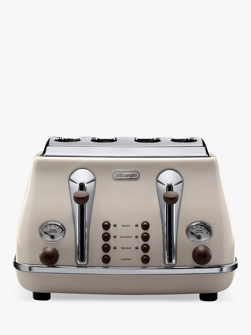 De'Longhi 4-slice vintage icona toaster in cream - British product