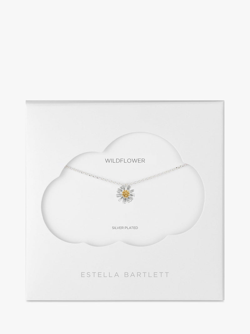 Estella Bartlett daisy flower pendant necklace with silver-toned chain - British product