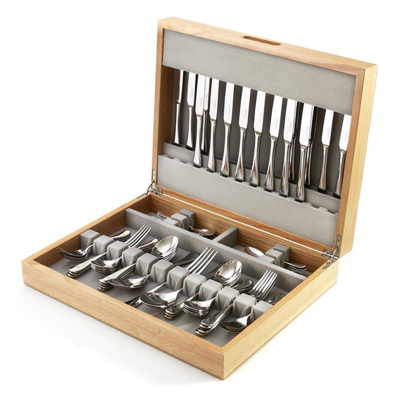 Robert Welch oak cutlery canteen with grey velvet lining, UK version