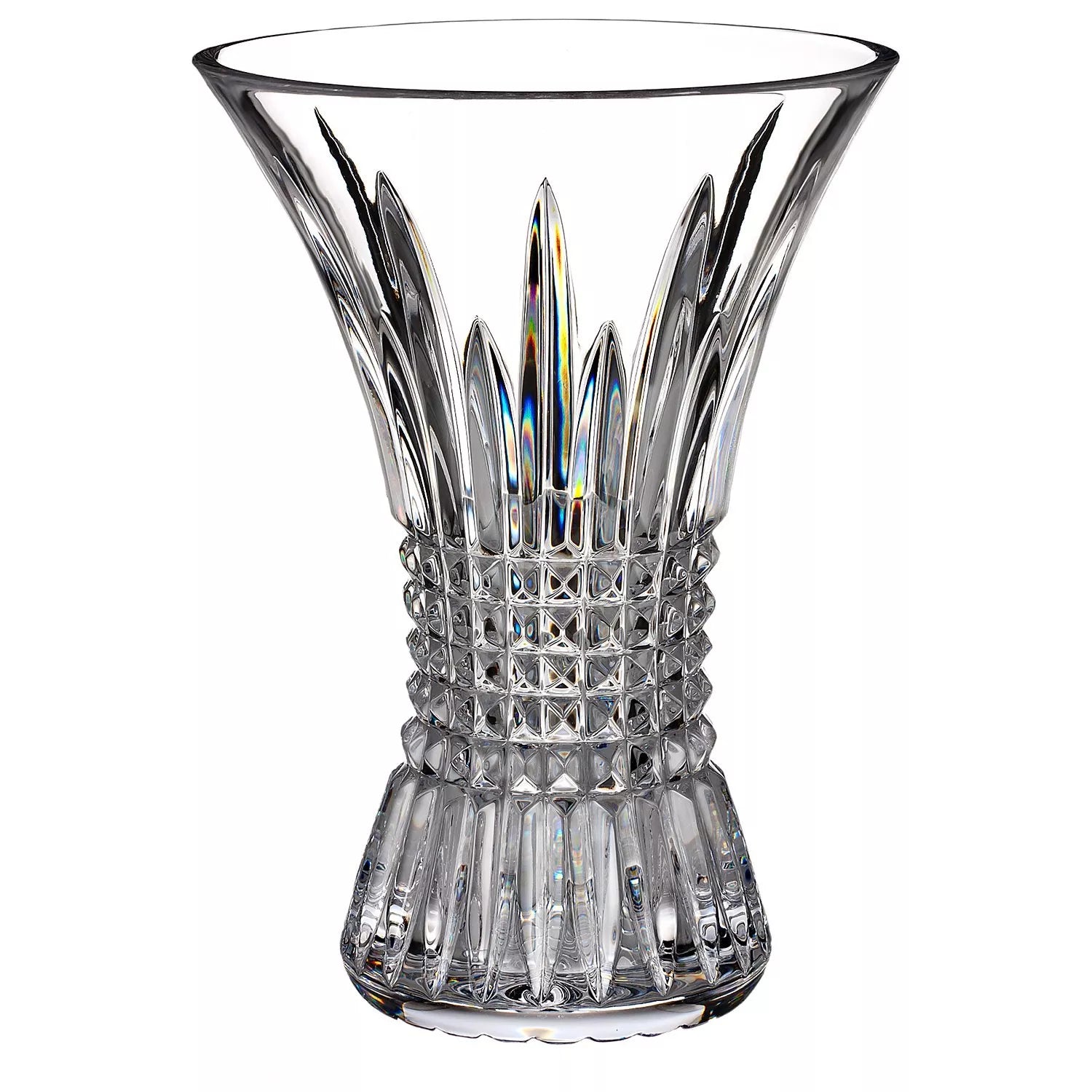 Waterford crystal diamond cut vase in clear, 20cm height (British brand)