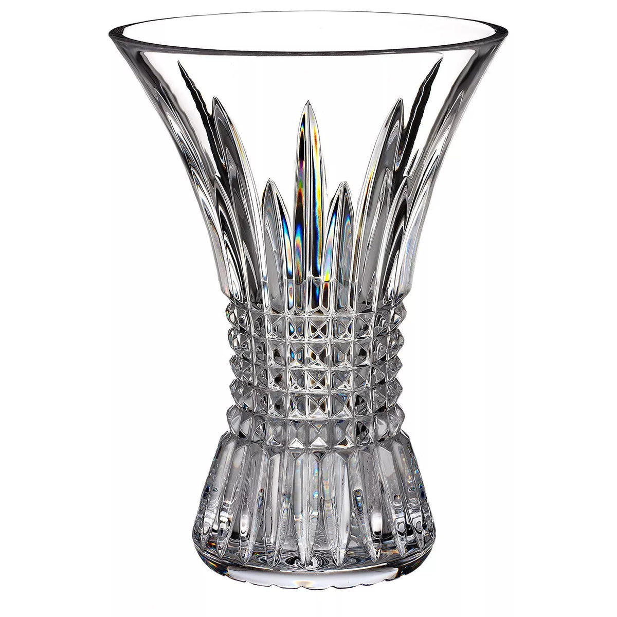 Waterford crystal diamond cut vase in clear, 20cm height (British brand)