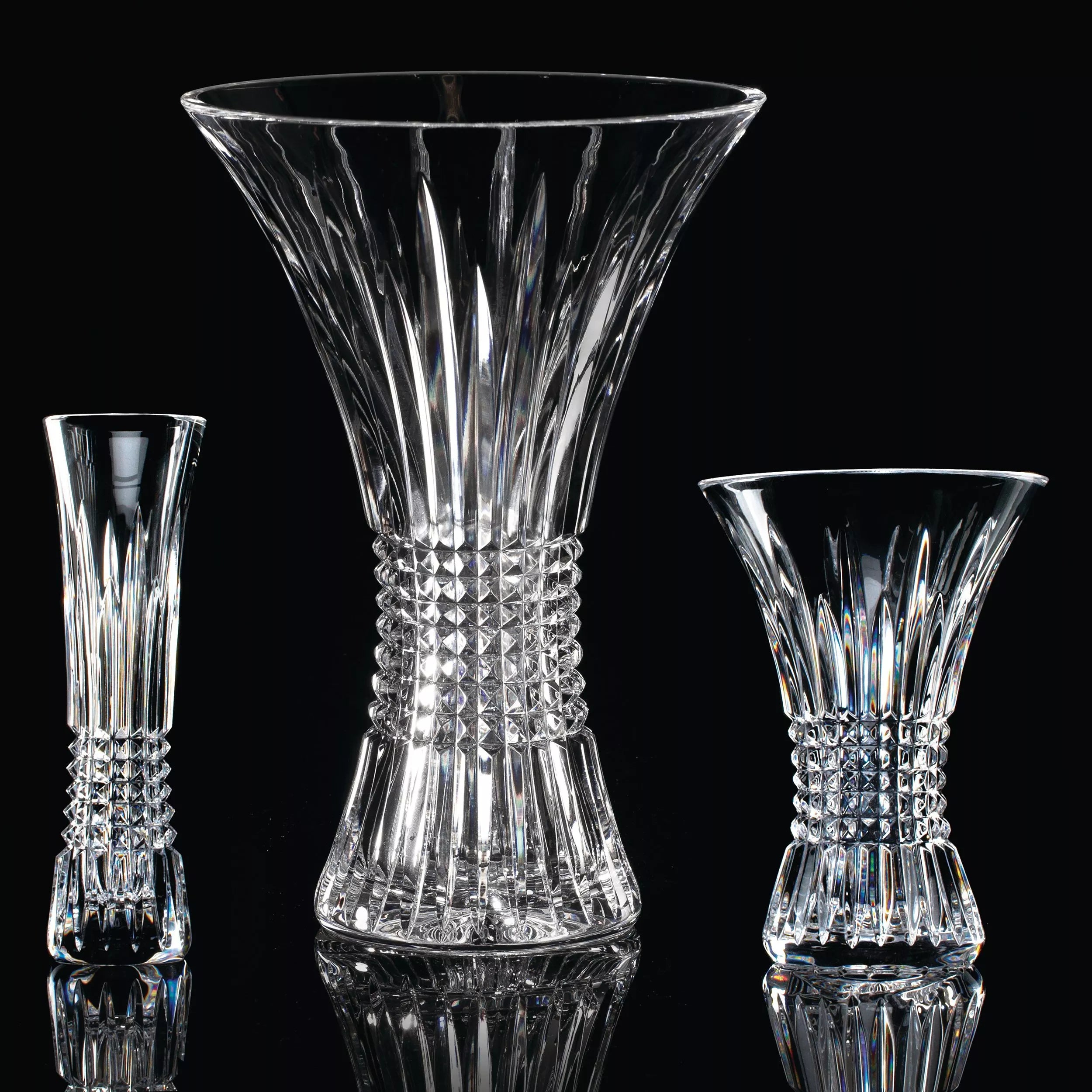 Waterford crystal diamond cut vase in clear, 20cm height (British brand)