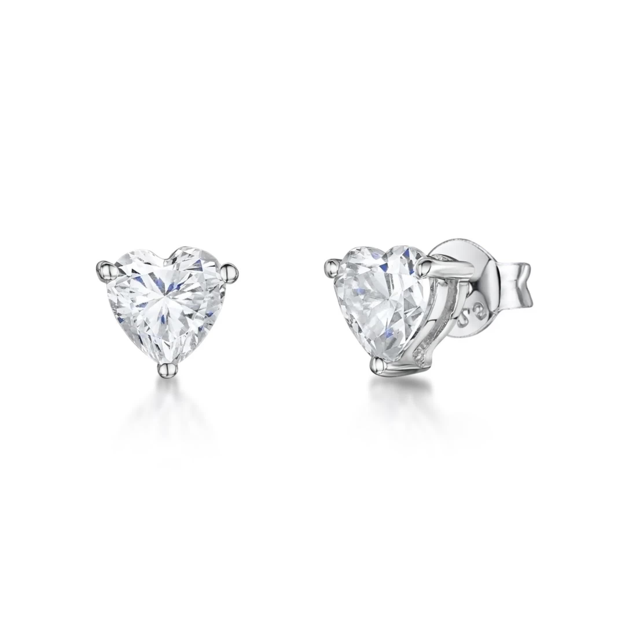 Jools by Jenny Brown heart cubic zirconia stud earrings sterling silver, UK version