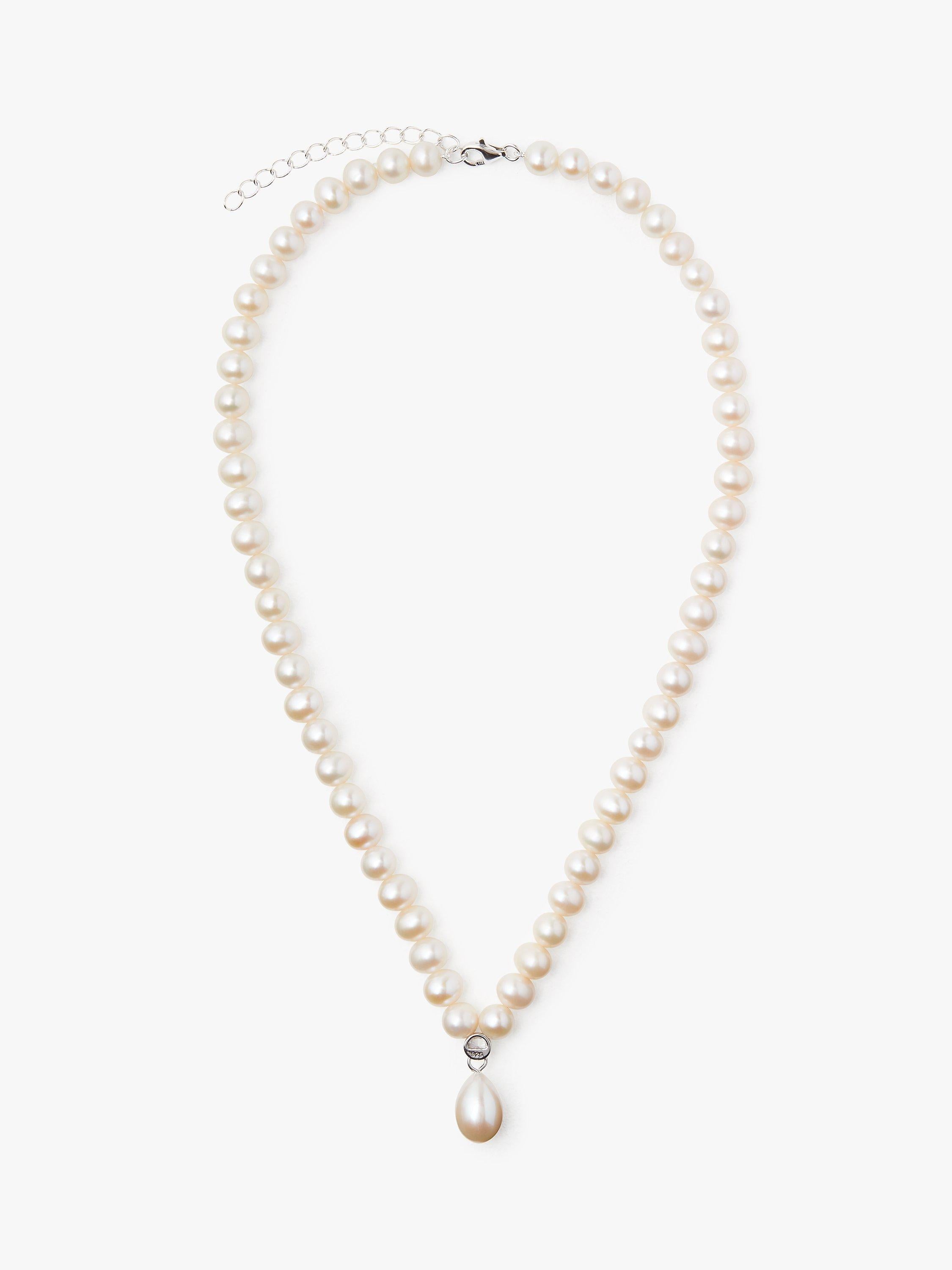 Lido sterling silver pendant necklace with freshwater pearls and cubic zirconia, UK version