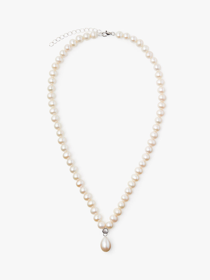 Lido sterling silver pendant necklace with freshwater pearls and cubic zirconia, UK version