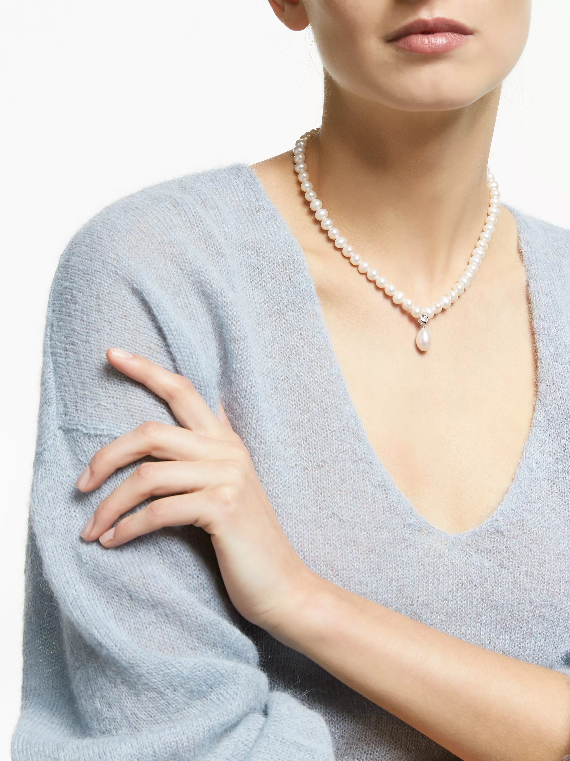 Lido sterling silver pendant necklace with freshwater pearls and cubic zirconia, UK version
