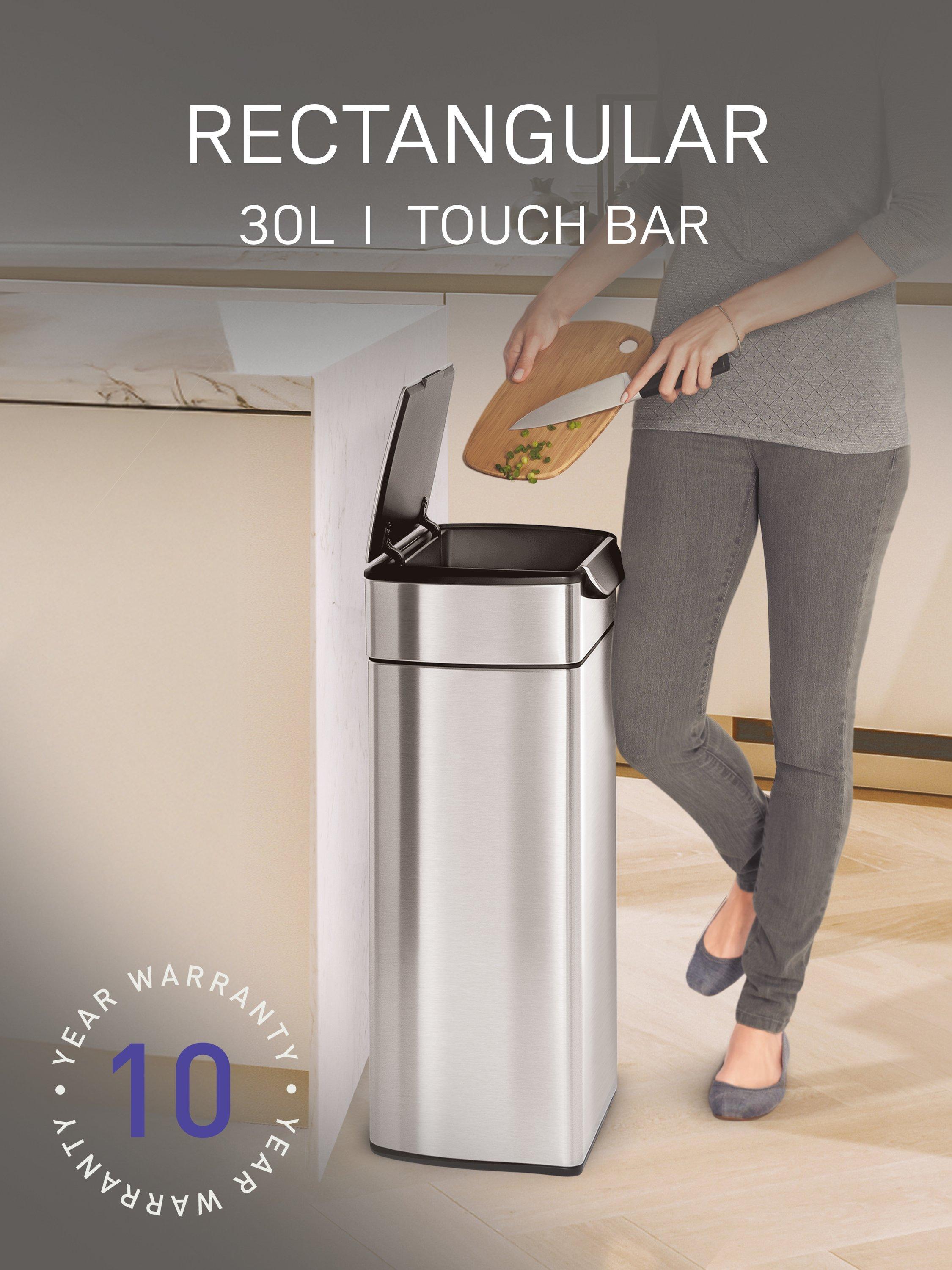Simplehuman rectangular touch bar bin in brushed stainless steel, 30L (British brand)
